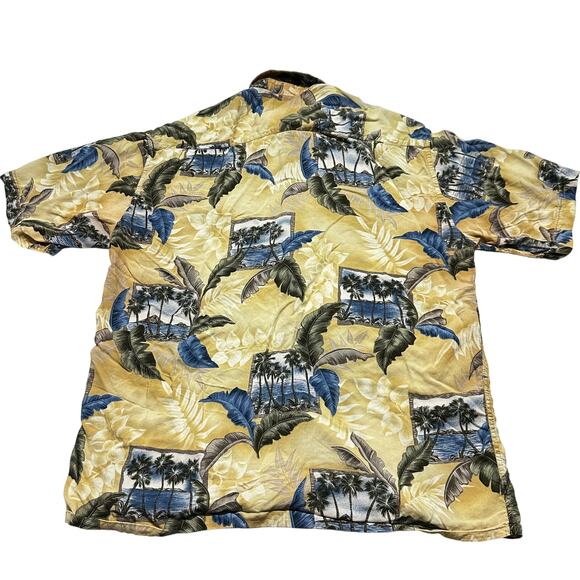 Campia Moda Shirt Mens Size L Yellow Blue Green Short Sleeve Hawaiian 100% Rayon - Picture 3 of 7